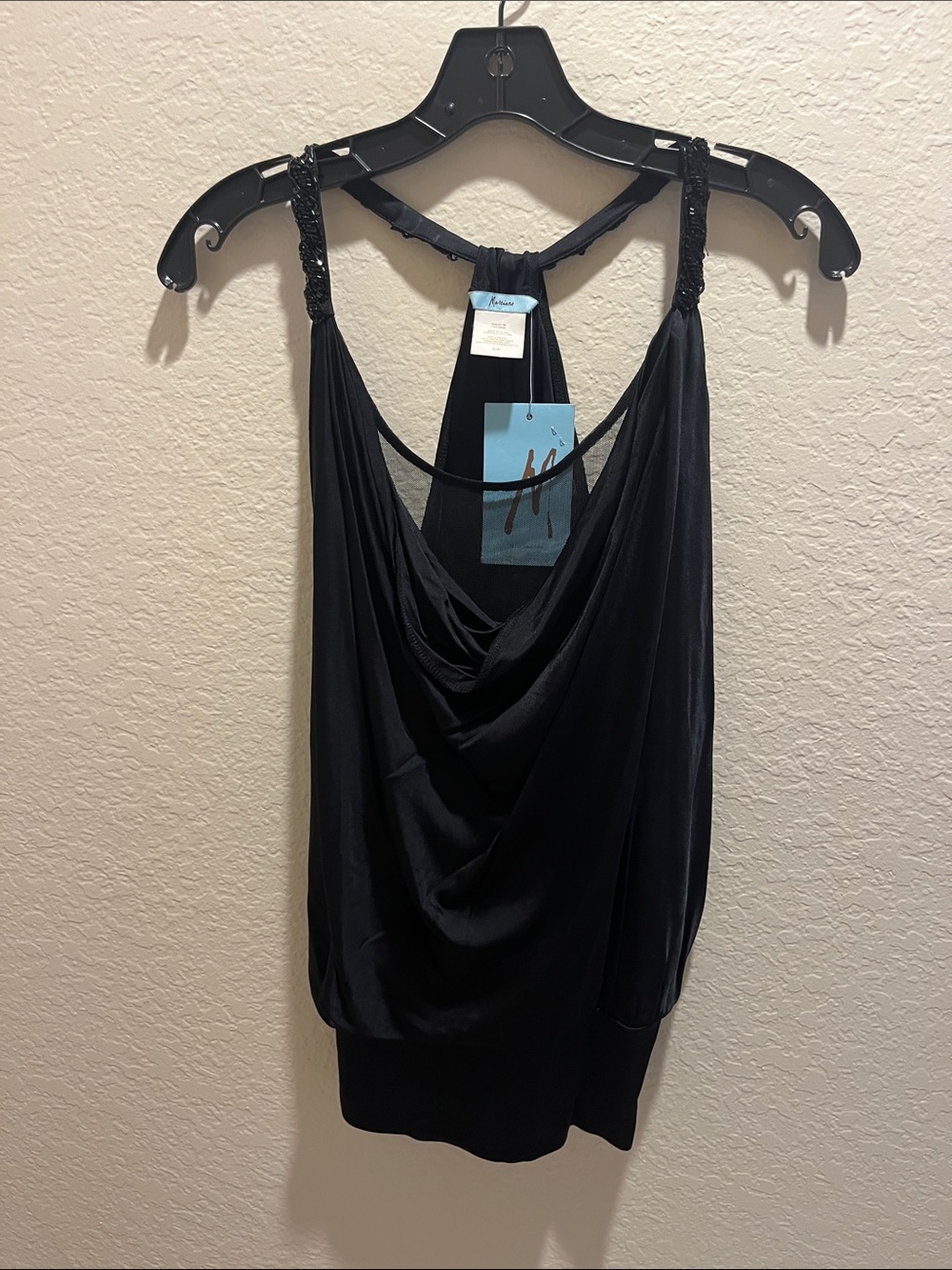 Marciano Black Draped Cowl Neck Camisole with Braided Straps